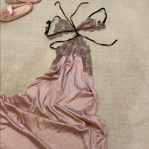 Victoria’s Secret pink and black strappy lace gown